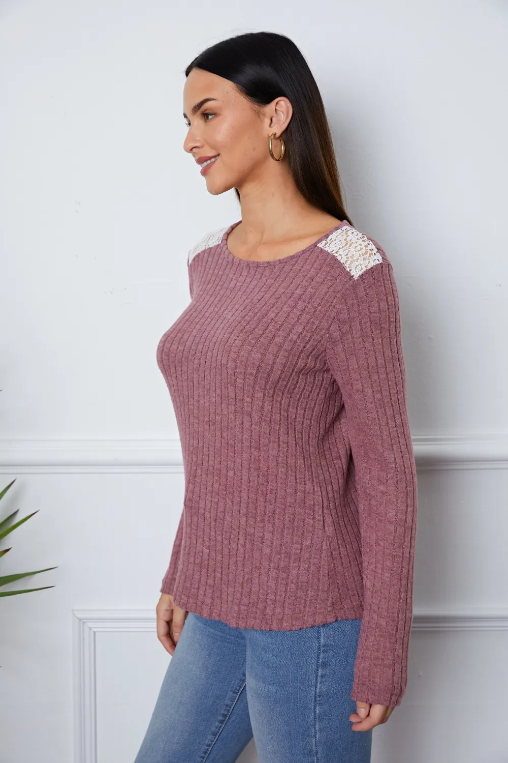 Lace Detail Long Sleeve T-Shirt, image 3