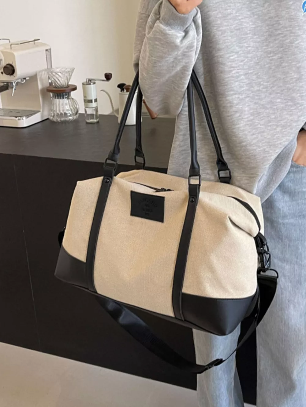 Canvas Leather Trim Travel Bag, image 4