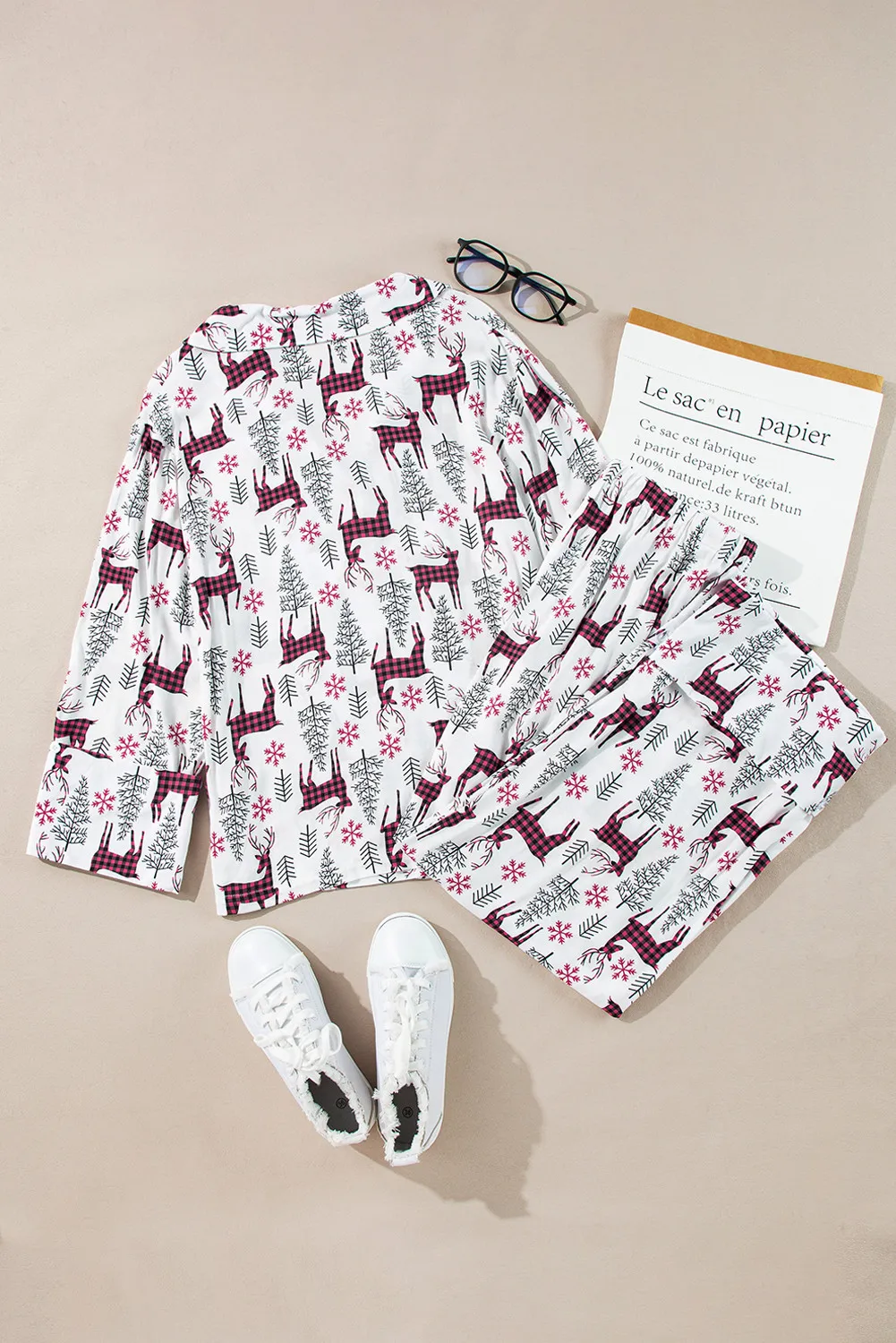 Printed Long Sleeve Top and Drawstring Pants Lounge Set, image 5