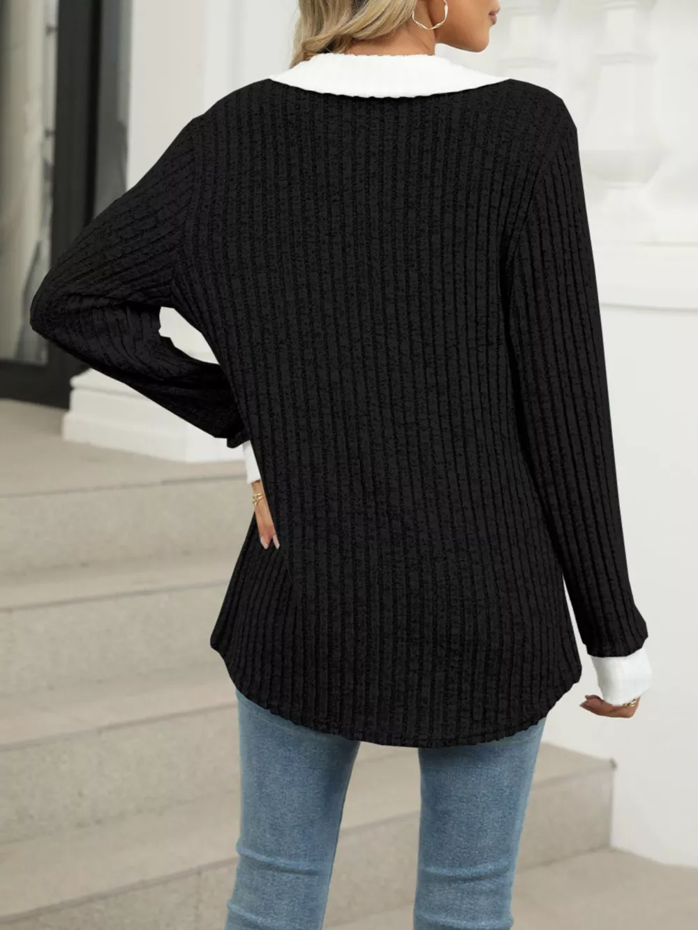 Ribbed Knit Long Sleeve T-Shirt, image 14
