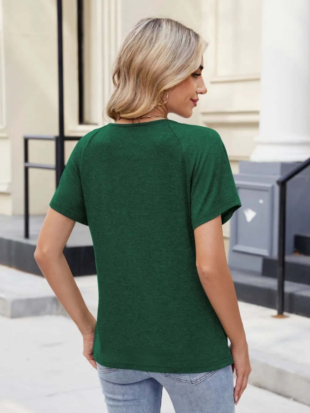 Lace Detail Round Neck Short Sleeve Blouse, image 6