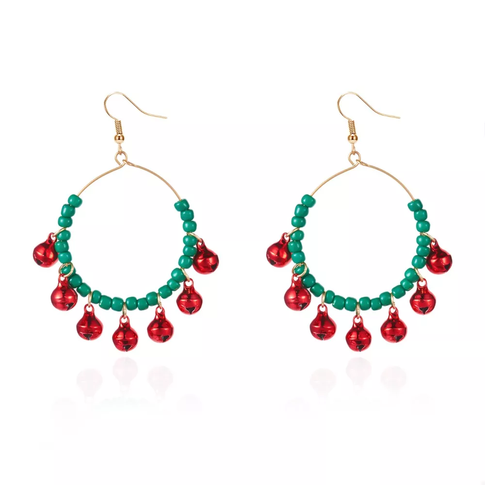 Christmas Beaded Hoop Earrings with Jingle Bells, image 5