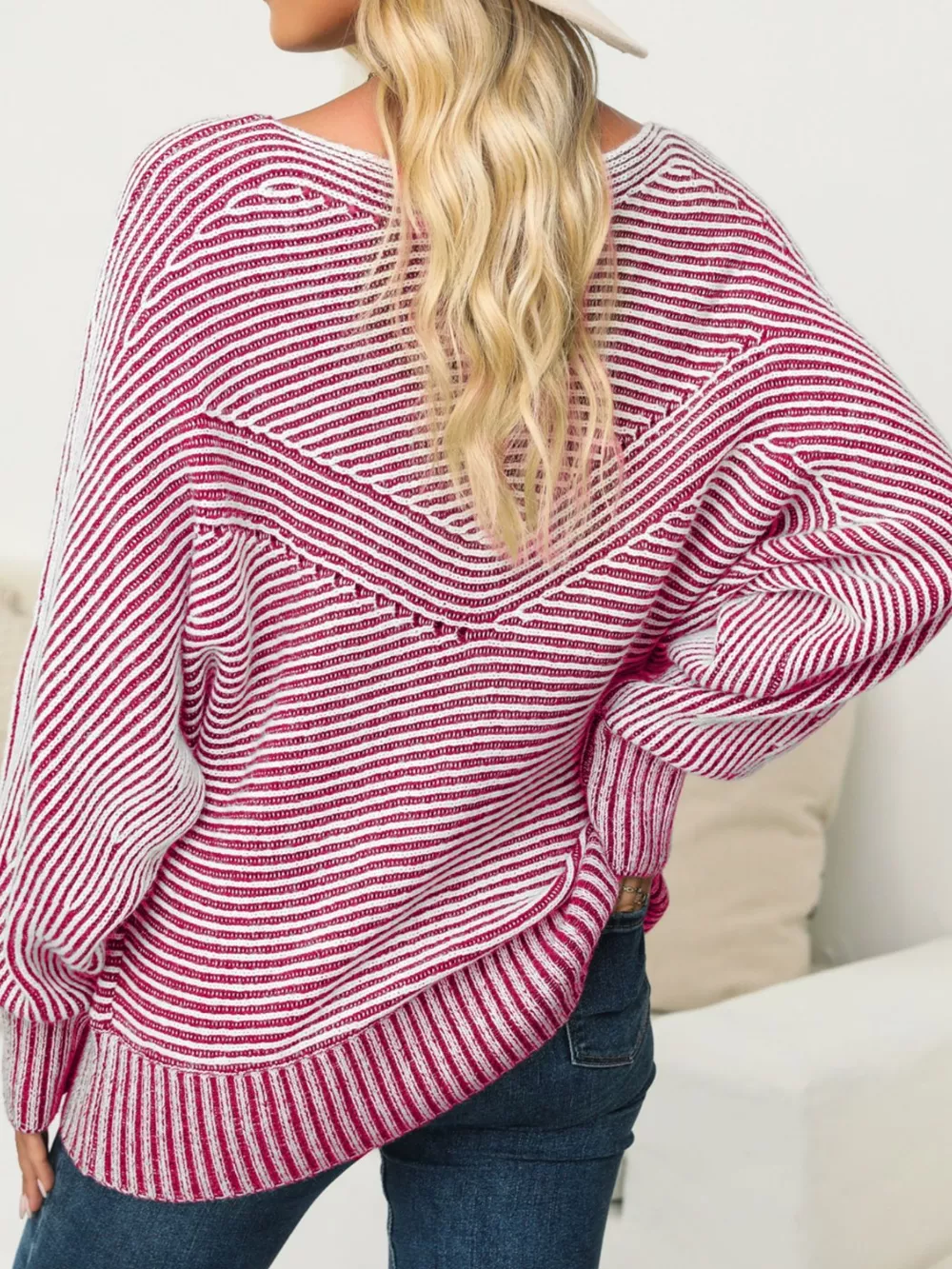 Striped Boat Neck Casual Sweater, image 13