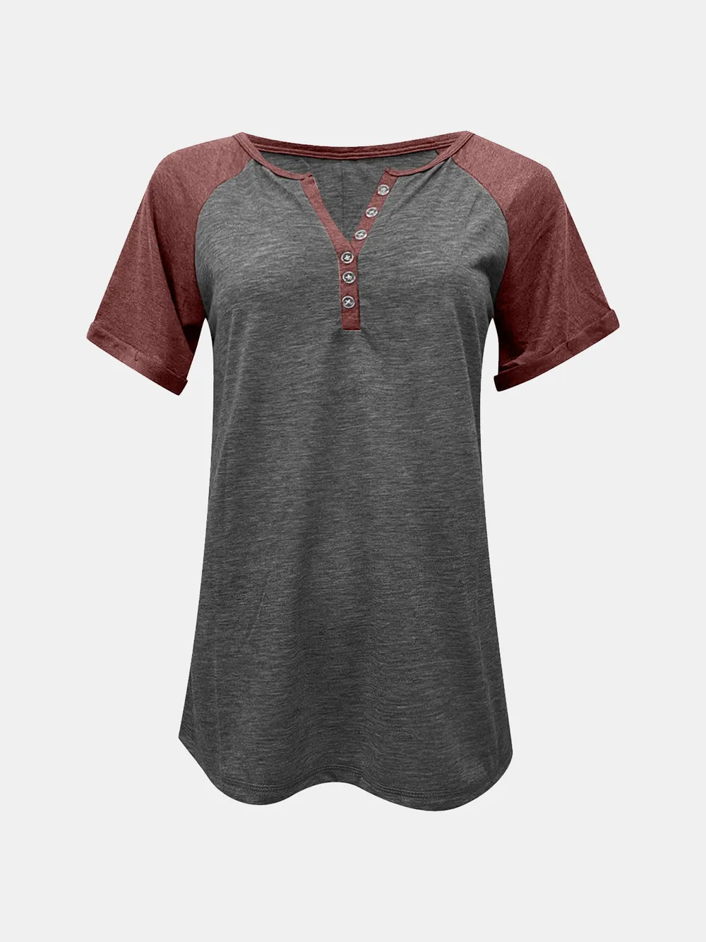 Contrast Notched Short Sleeve T-Shirt, image 18