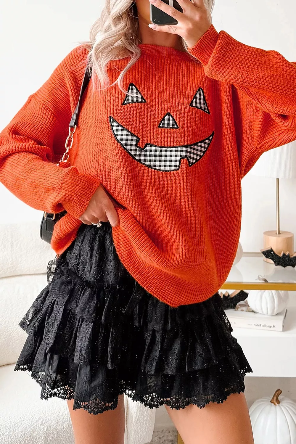 Drop Shoulder Long Sleeve Round Neck Halloween Sweater, image 4