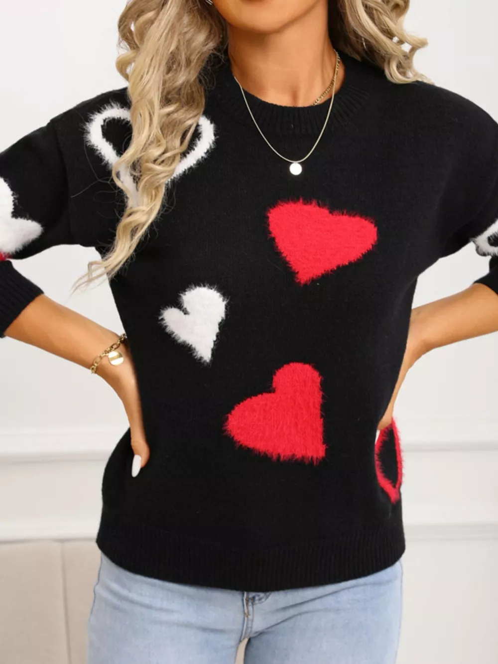 Valentine's Day Heart Pattern Knit Sweater, image 12