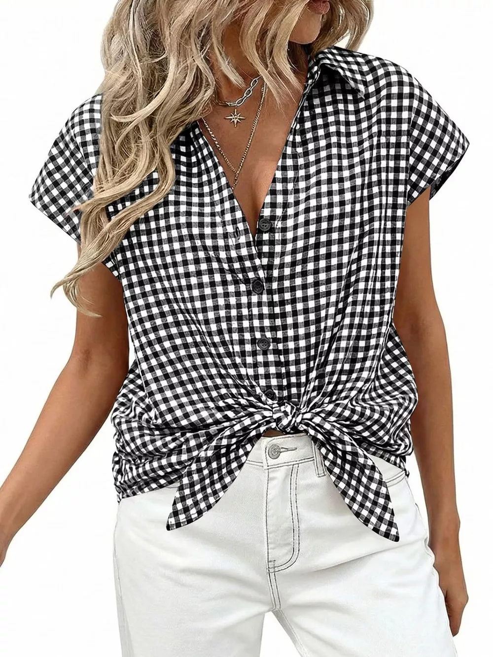 Gingham Print Button-Down Shirt, image 6