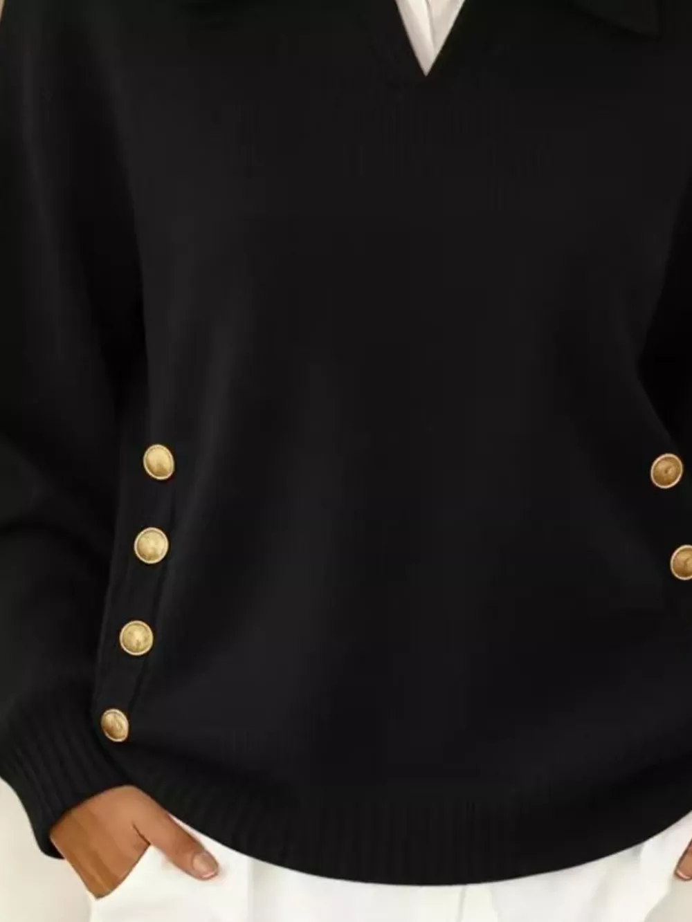 Full Size Decorative Button Dropped Shoulder Sweater Plus Size, image 18
