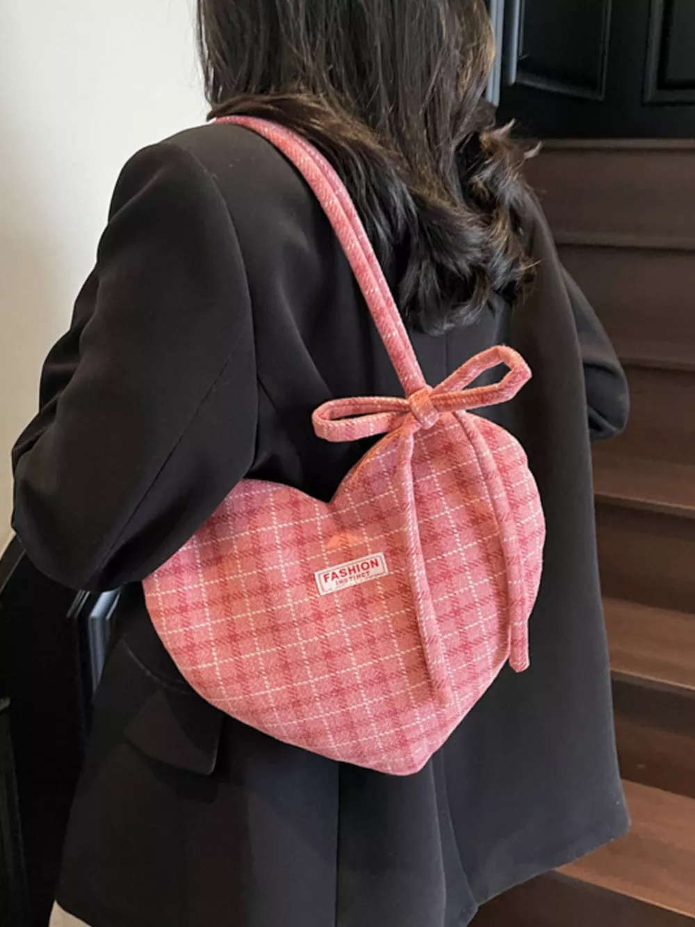 Heart-Shaped Plaid Shoulder Bag, image 7