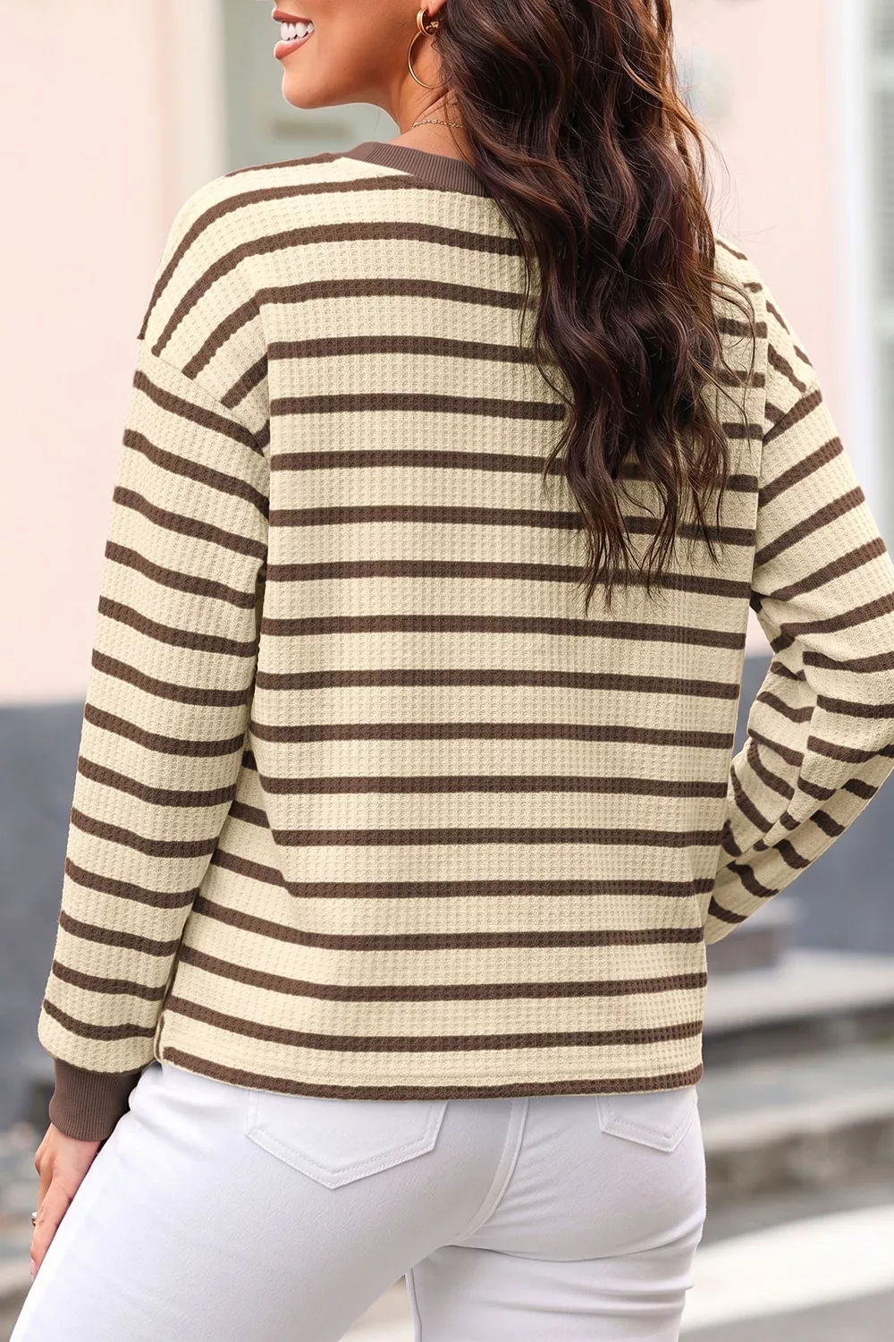 Stripe Patchwork Ribbed Cuff Casual Pullover Sweatshirt, image 6