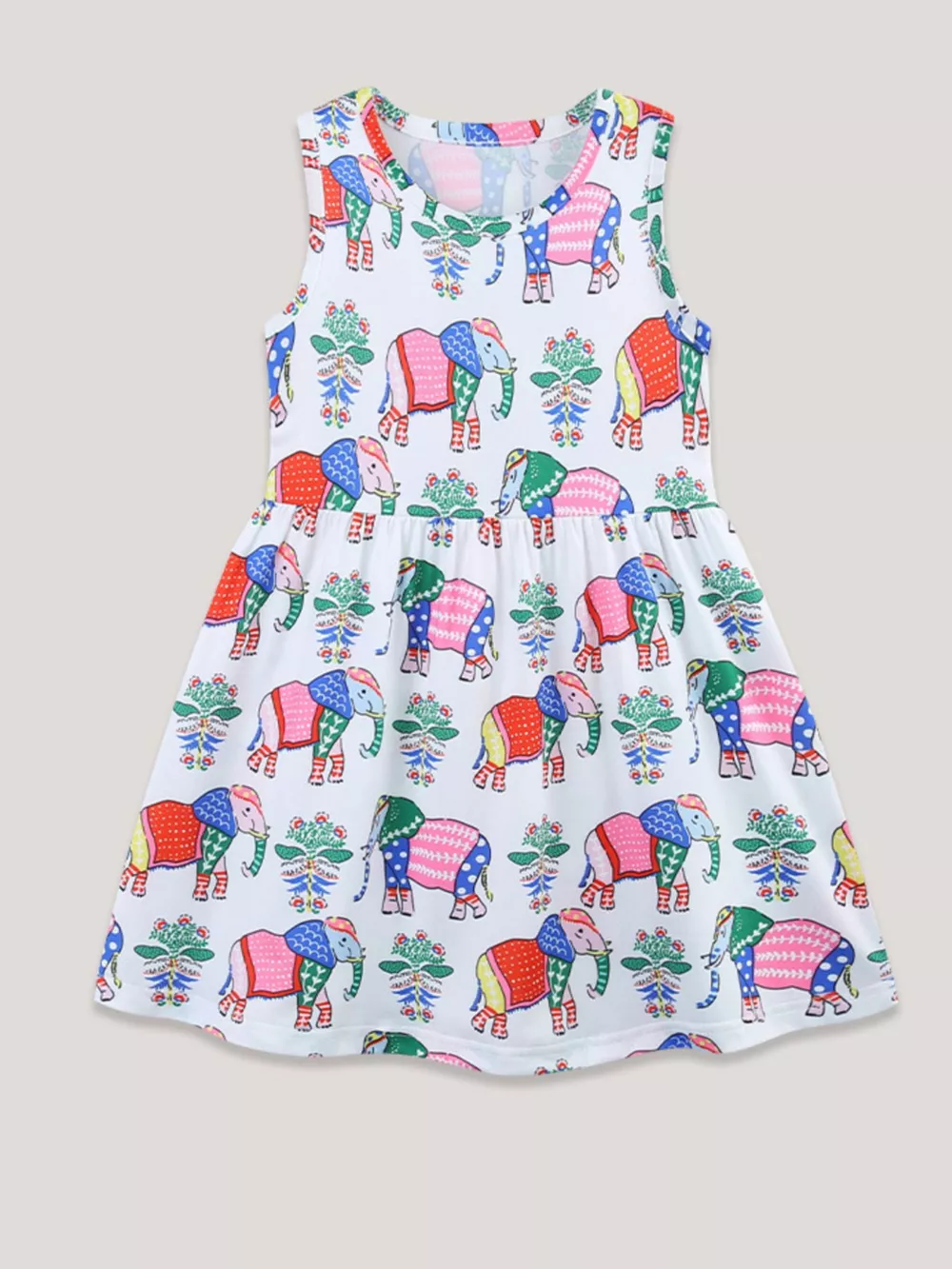 Children's Sleeveless Elephant Print Casual Dress