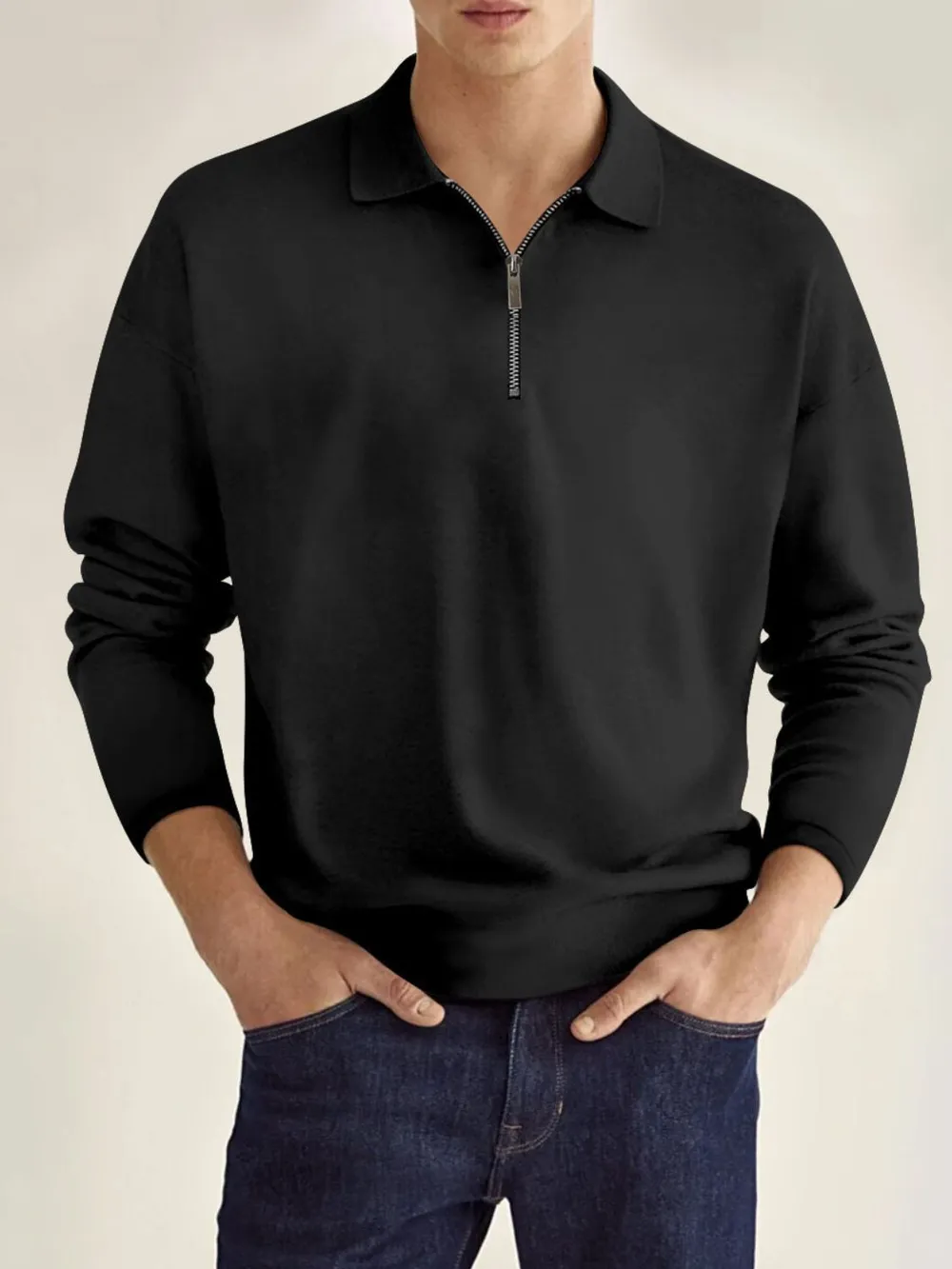 Men's Full Size Collared Neck Long Sleeve Polo Plus Size