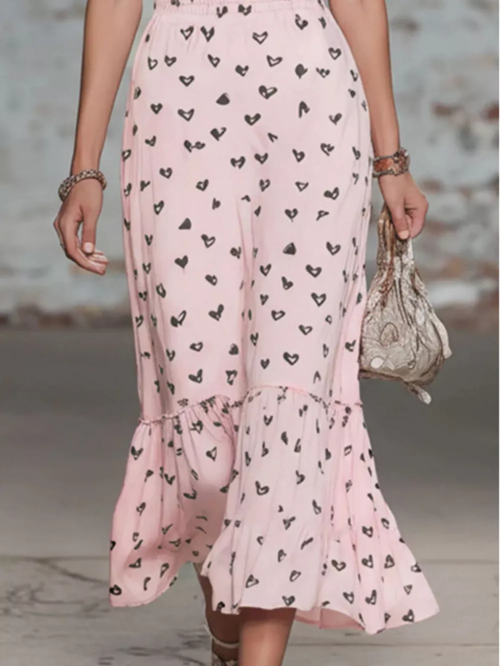 Heart-Print Cowl Neck Midi Dress, image 5
