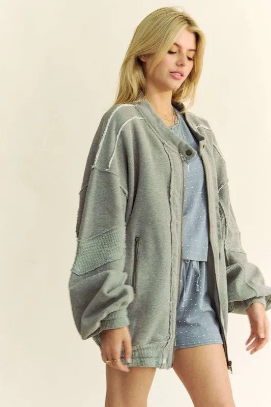 Exposed Seam Zip Up Dropped Shoulder Jacket, image 2