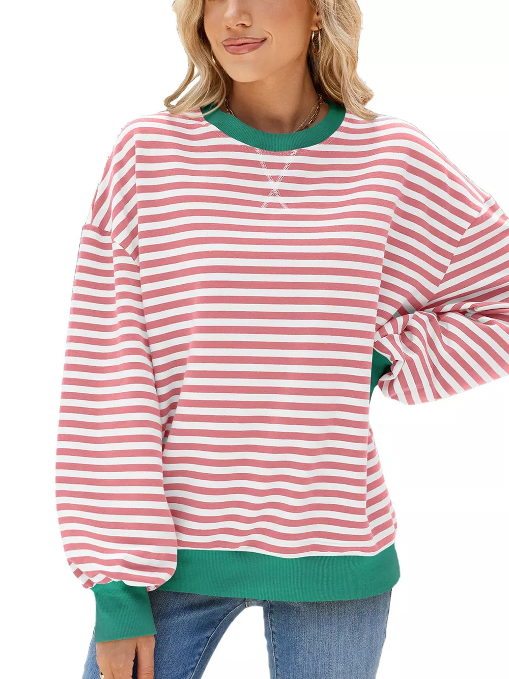 Striped Crew Neck Long Sleeve Sweatshirt