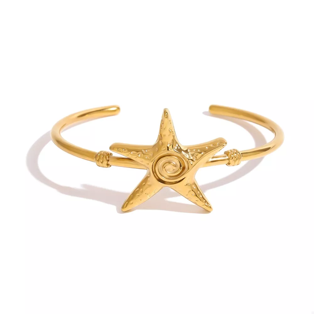18K Gold-Plated Starfish Open Bracelet, image 8