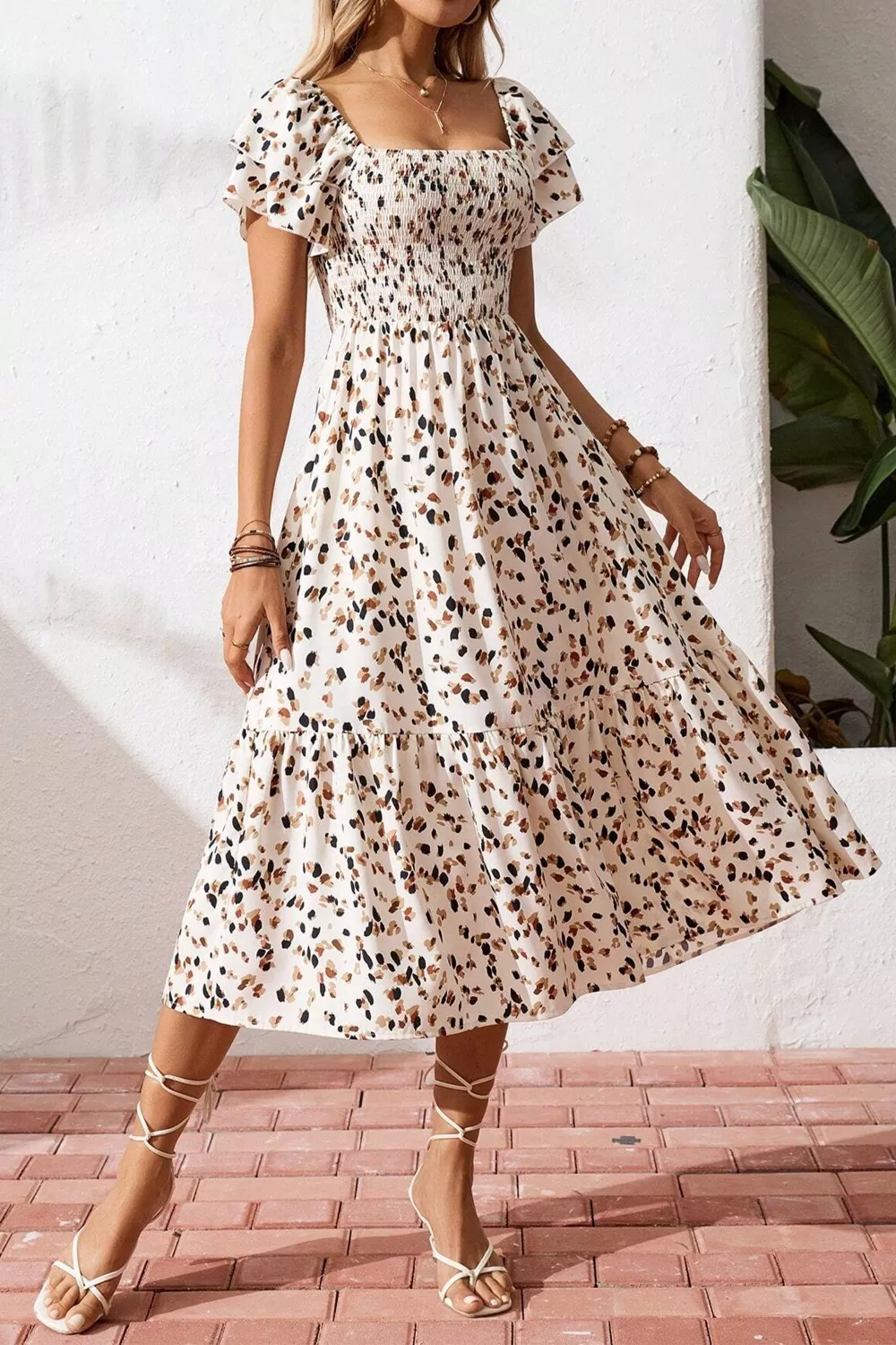 Square Neck Ruffle Sleeve Midi Dress, image 6