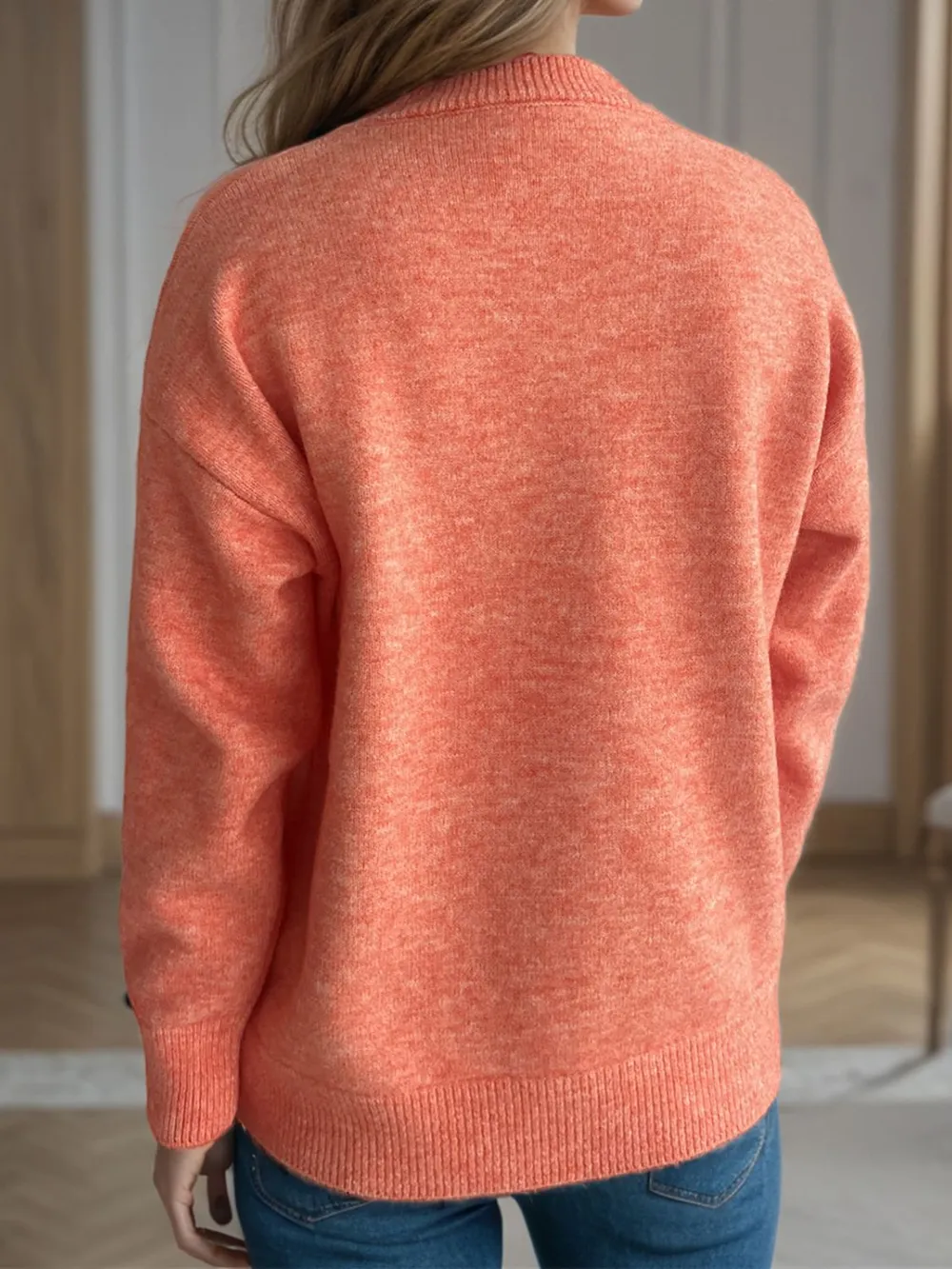 Round Neck Drop Shoulder Long Sleeve Sweater, image 14