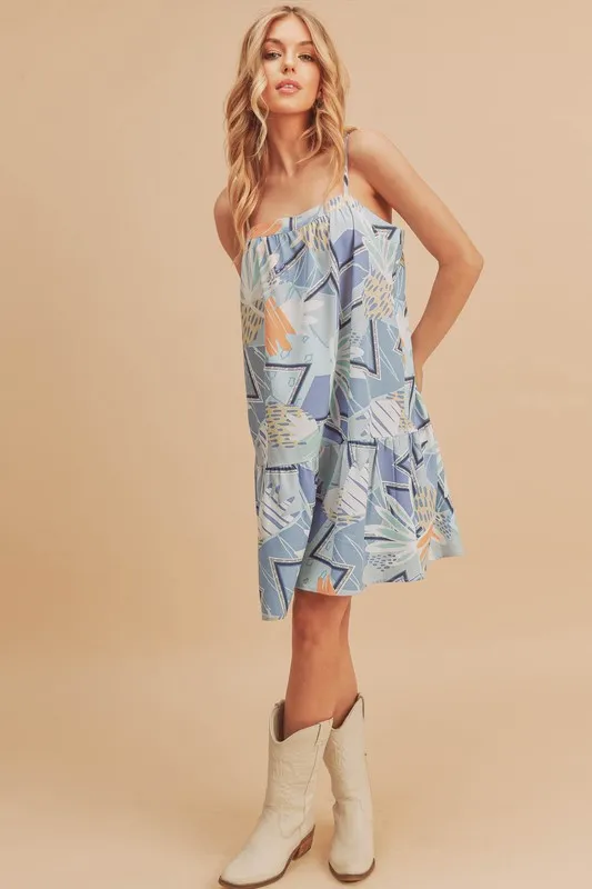 Printed Ruffled Hem Square Neck Mini Cami Dress, image 3