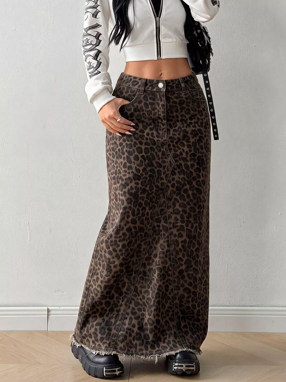 Leopard Maxi Denim Skirt, image 5