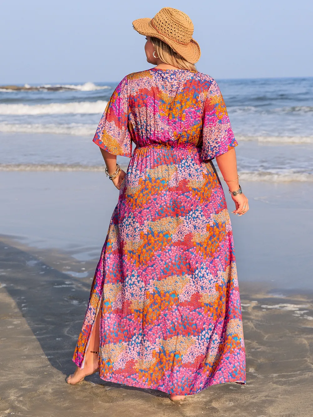 Plus Size Printed V-Neck Half Sleeve Maxi Dress, image 8
