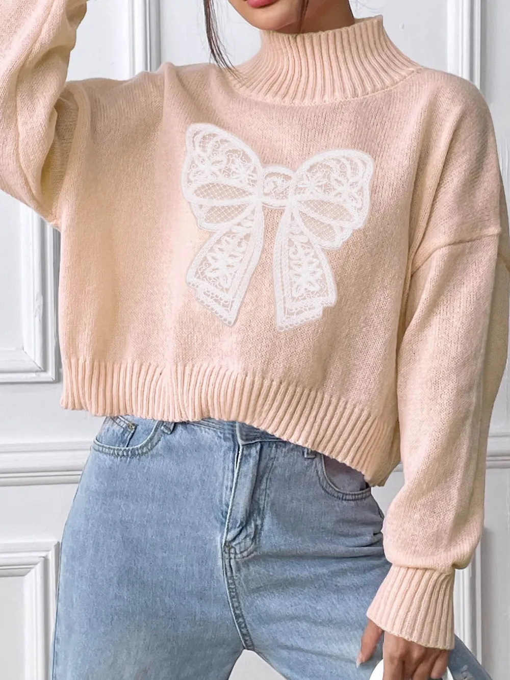 Bow Turtleneck Long Sleeve Sweater, image 14