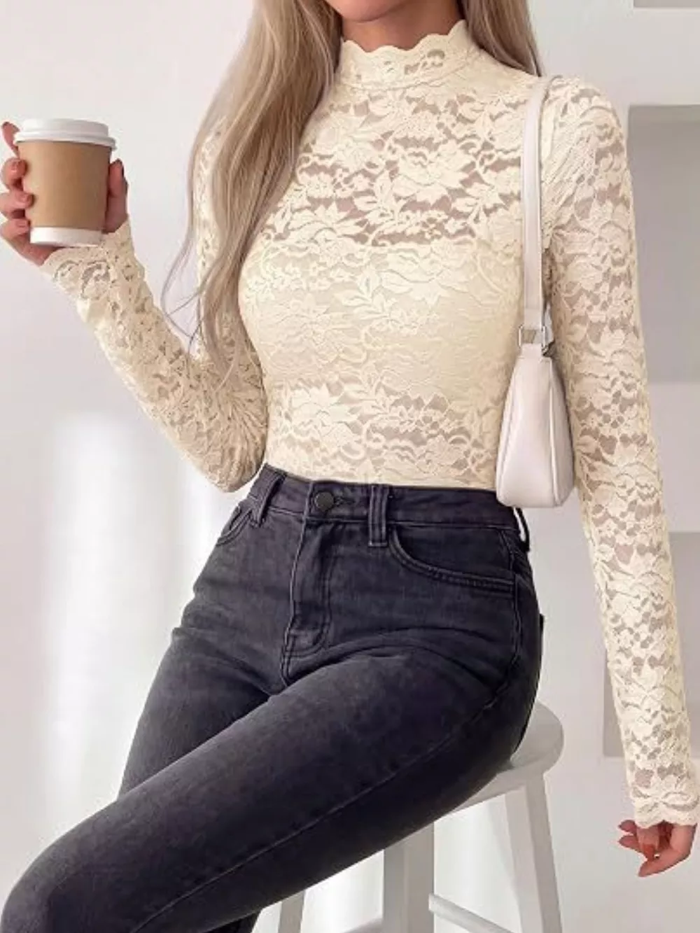 Lace Mock Neck Long Sleeve Top, image 11