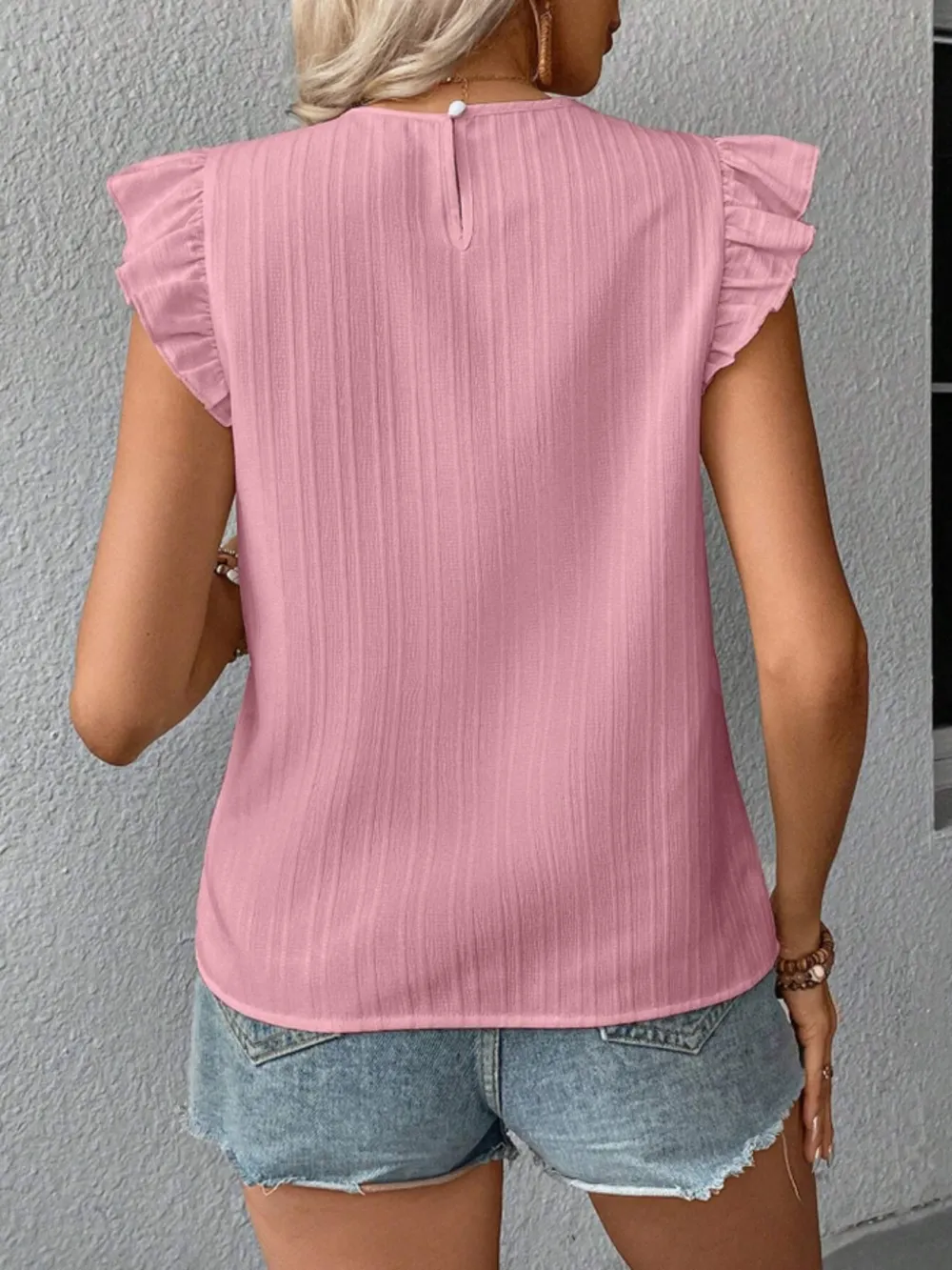 Ruffled Round Neck Cap Sleeve Blouse, image 19