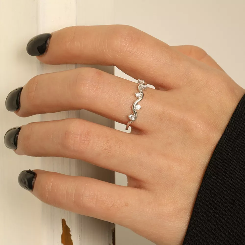 925 Sterling Silver Zircon Wave Ring, image 6