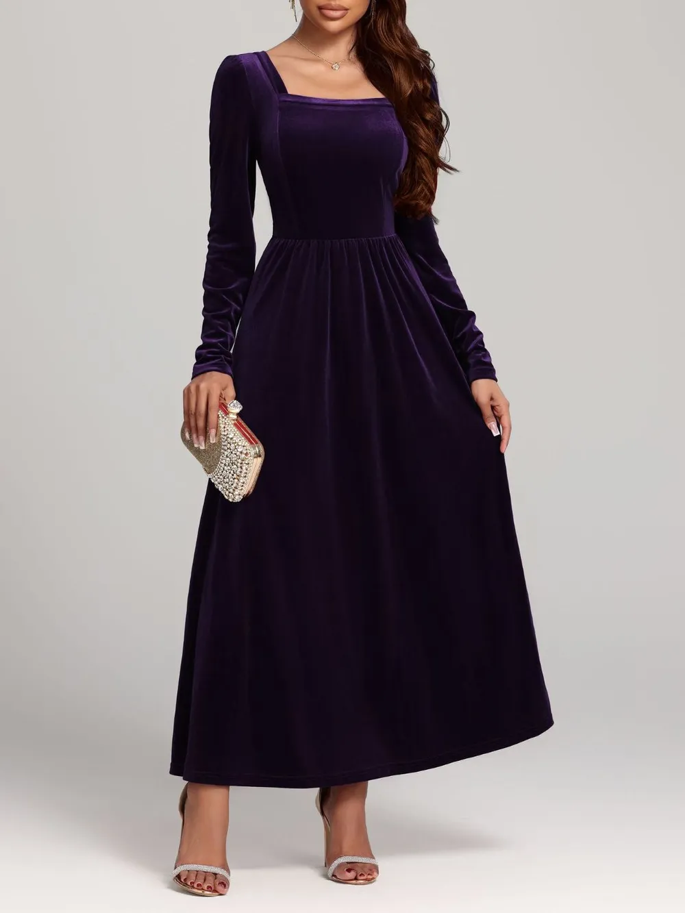 Velvet Square Neck Long Sleeve Dress, image 19