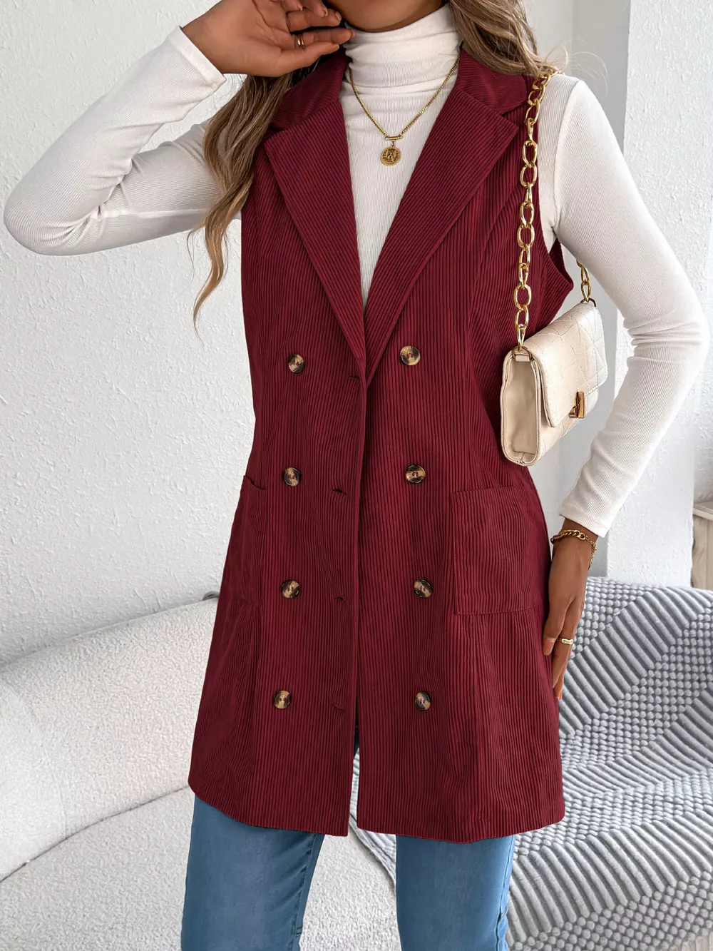 Double-Breasted Long Vest Coat, image 7