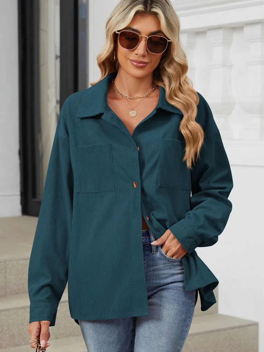 Button Up Dropped Shoulder Long Sleeve Outerwear, image 14
