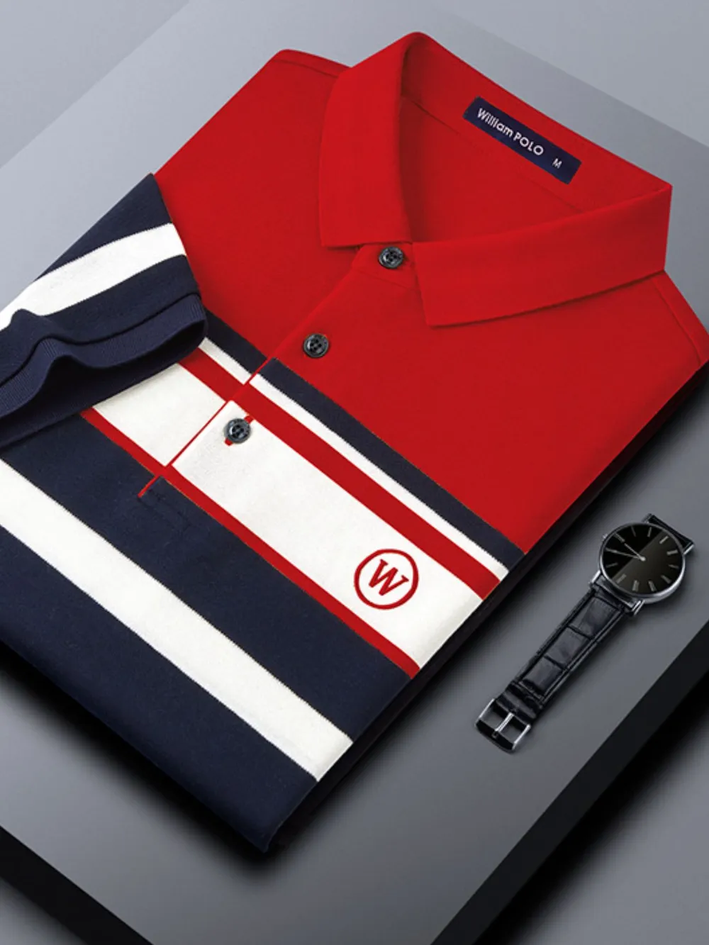 Men's Plus Size Color Block Striped Short Sleeve Polo Shirt, image 4