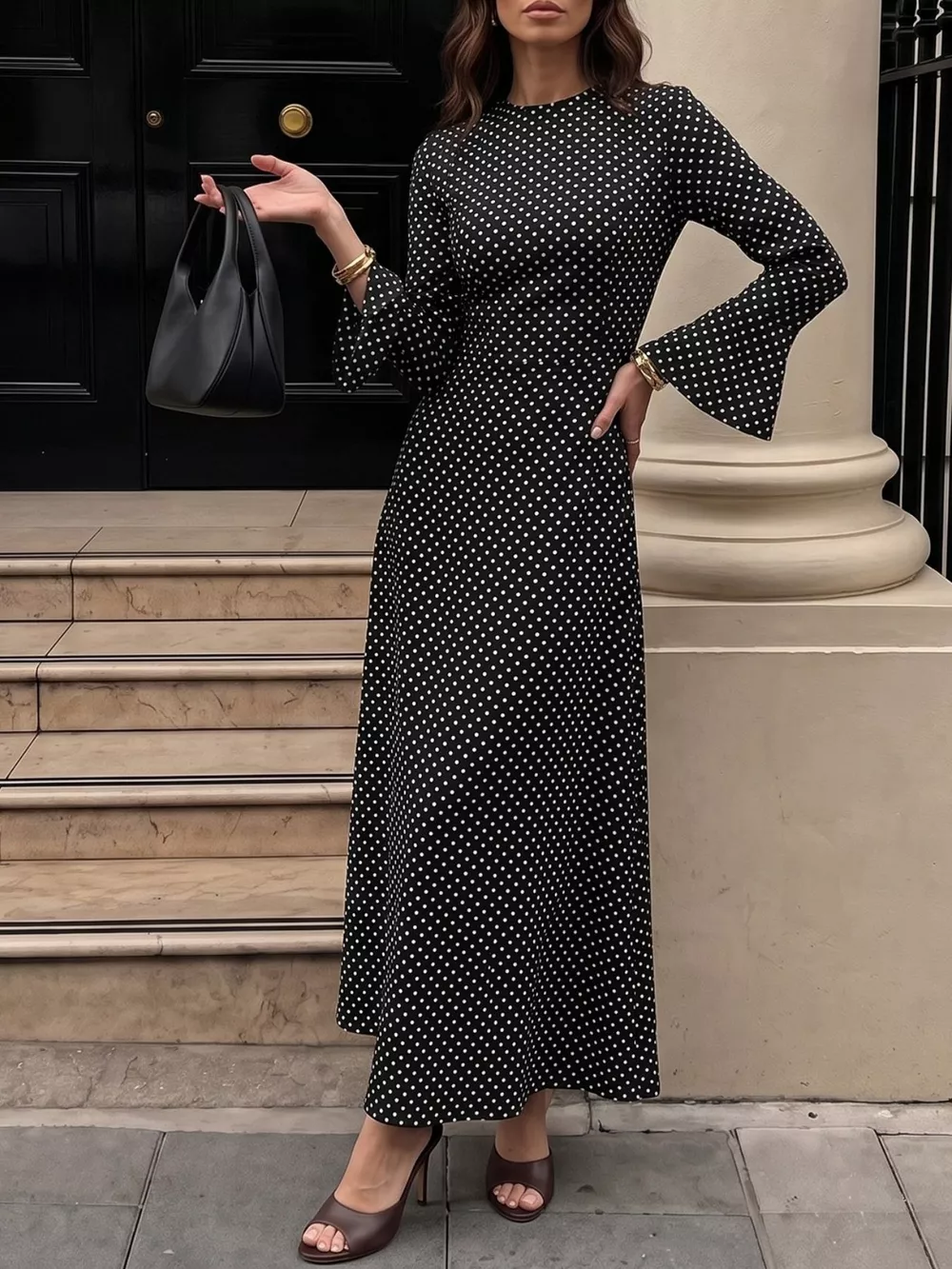 Polka Dot Flare Sleeve Maxi Dress, image 4