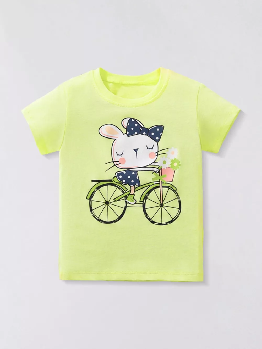 Children's Rabbit Bicycle Graphic Short Sleeve T-Shirt