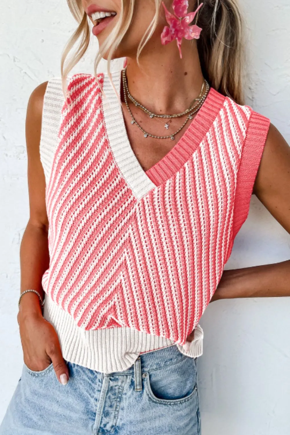 Striped Contrast V-Neck Sweater Vest, image 13