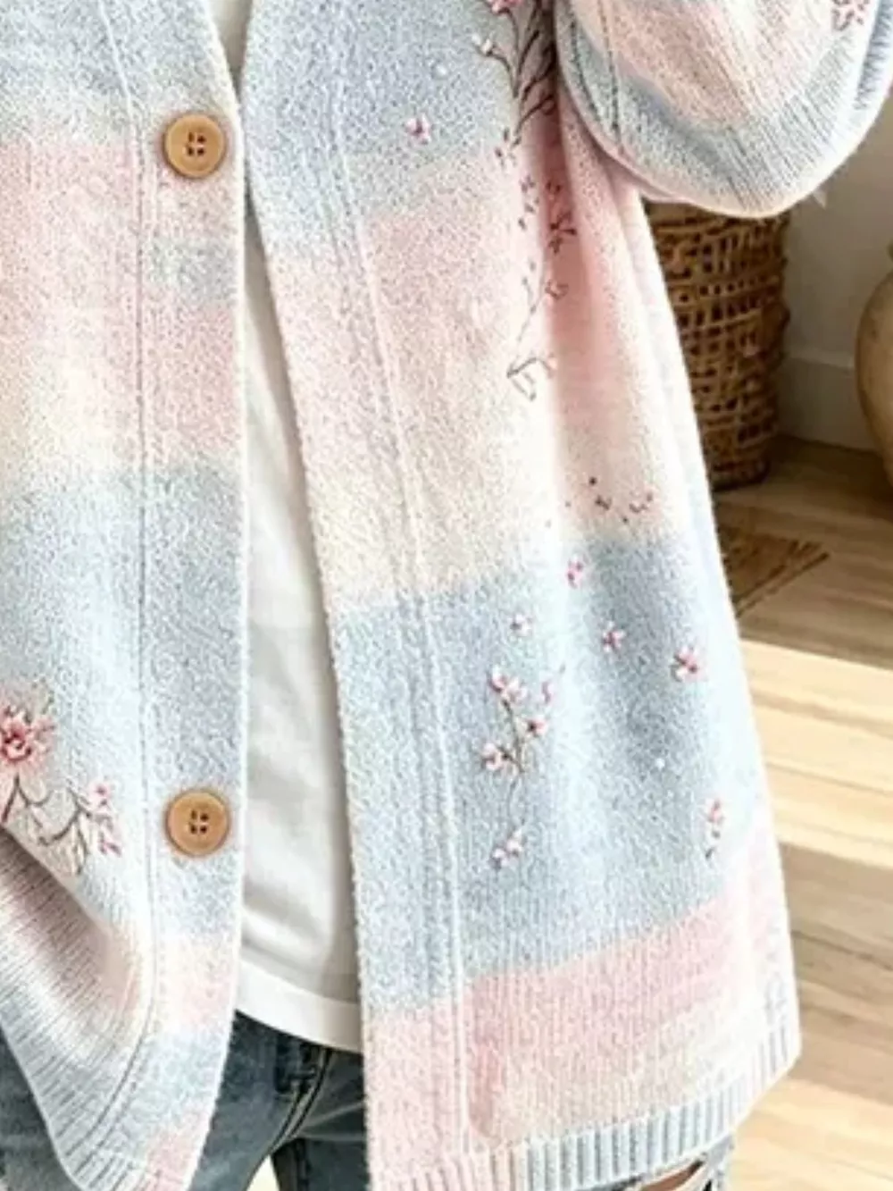 Full Size Floral V-Neck Button-Down Cardigan Plus Size, image 8