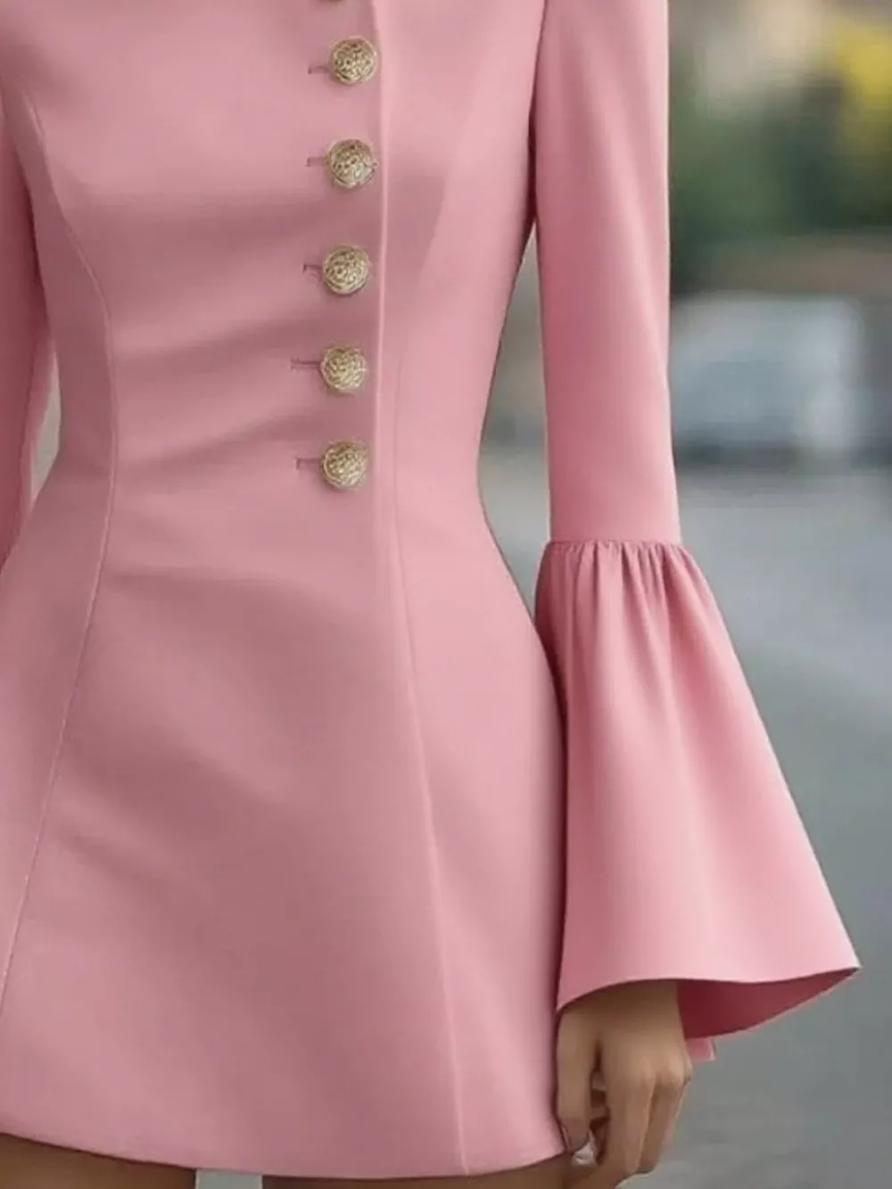 Bell Sleeve Mini Dress with Front Button, image 8