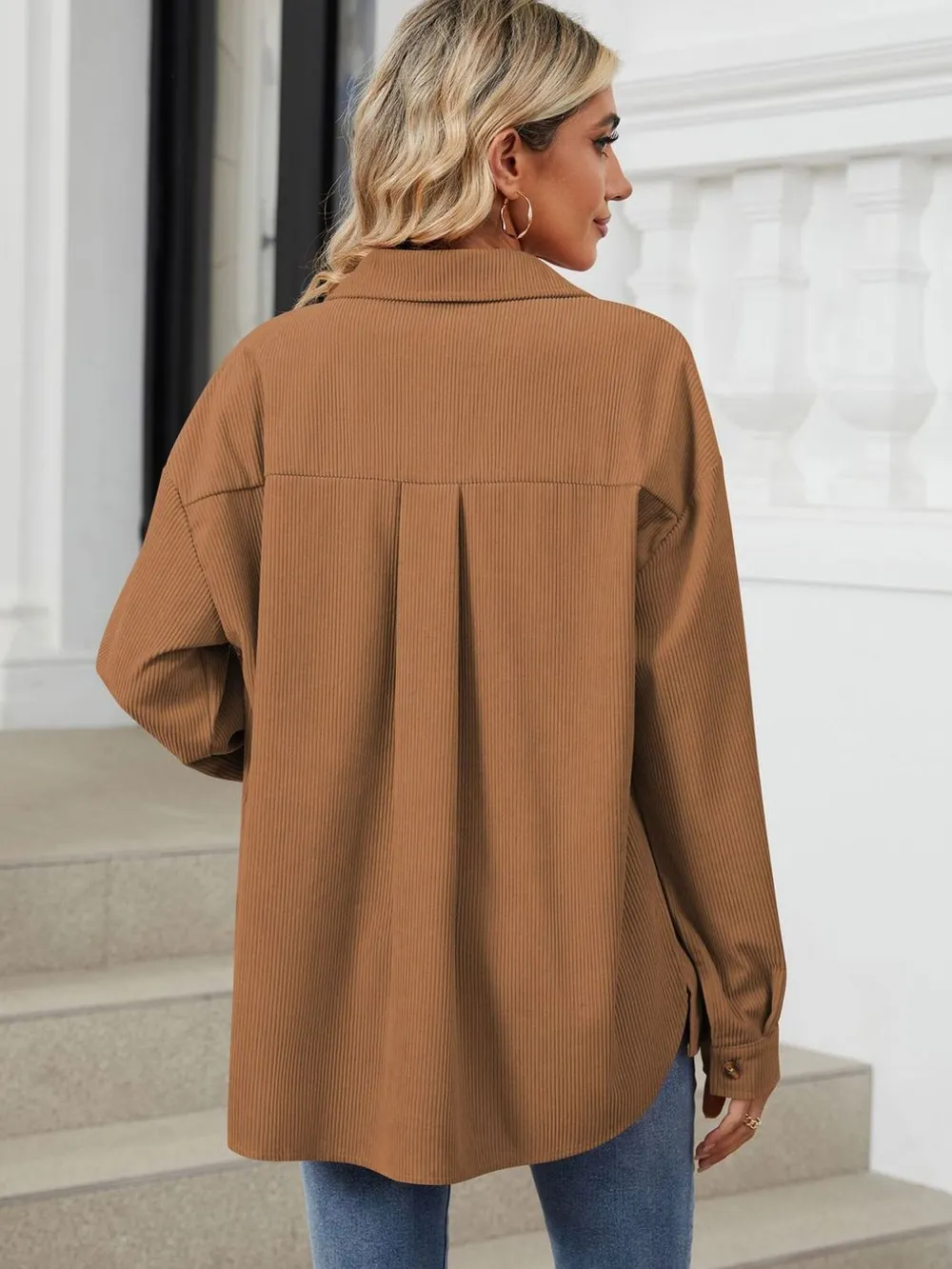 Button Up Dropped Shoulder Long Sleeve Outerwear, image 3