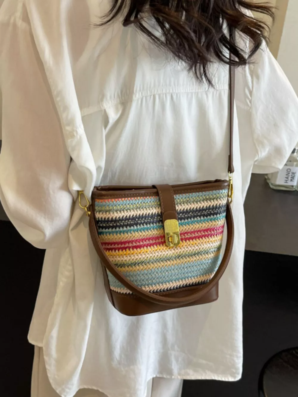 Striped Bucket Crossbody Bag, image 7