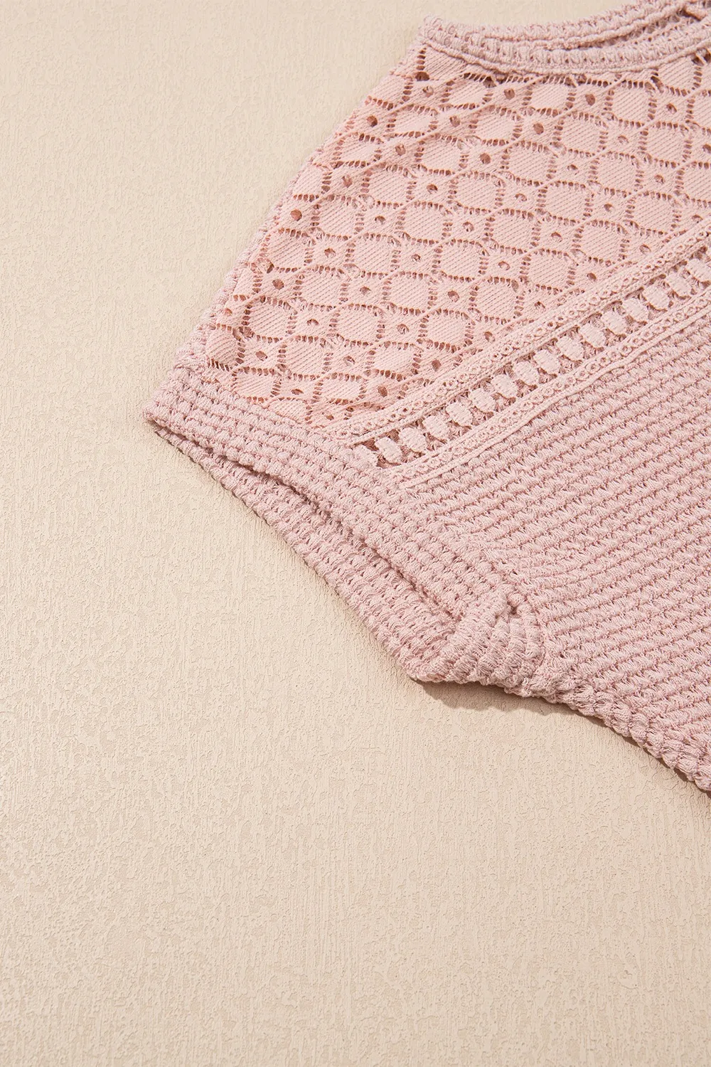 Lace Patchwork Waffle Short Sleeve Knit Top, image 16