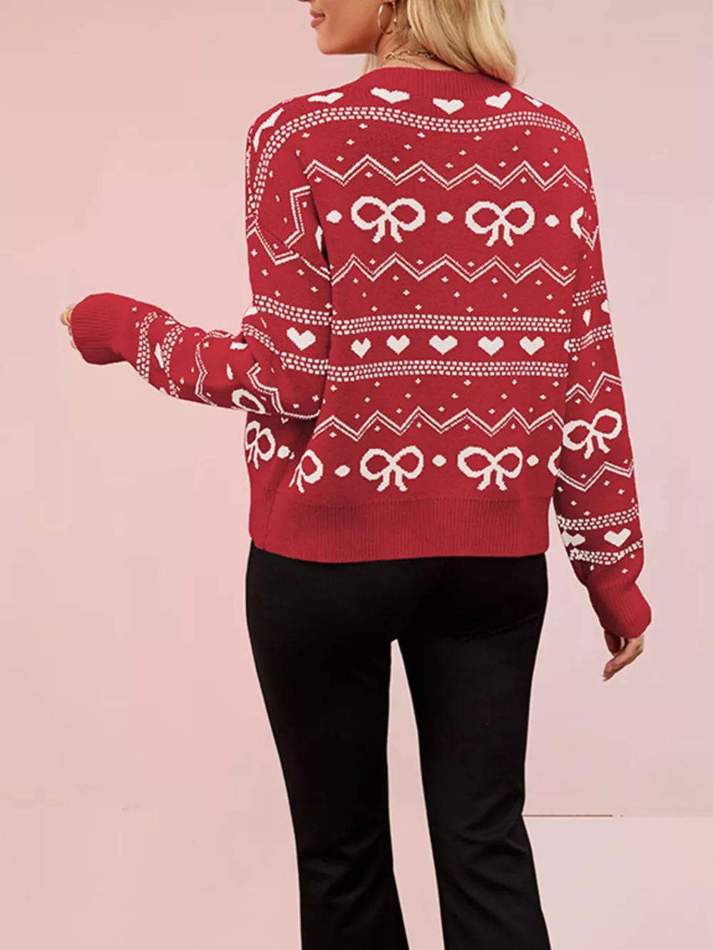 Bow and Heart Pattern Knit Cardigan, image 3