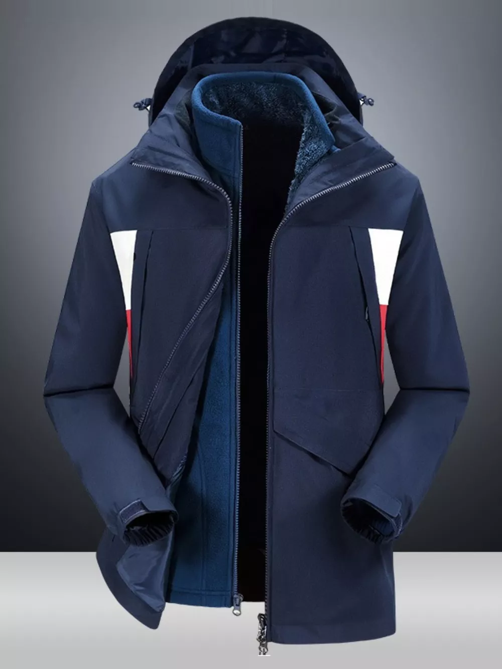Men's Full Size Windproof Zip Up Hooded Jacket Plus Size