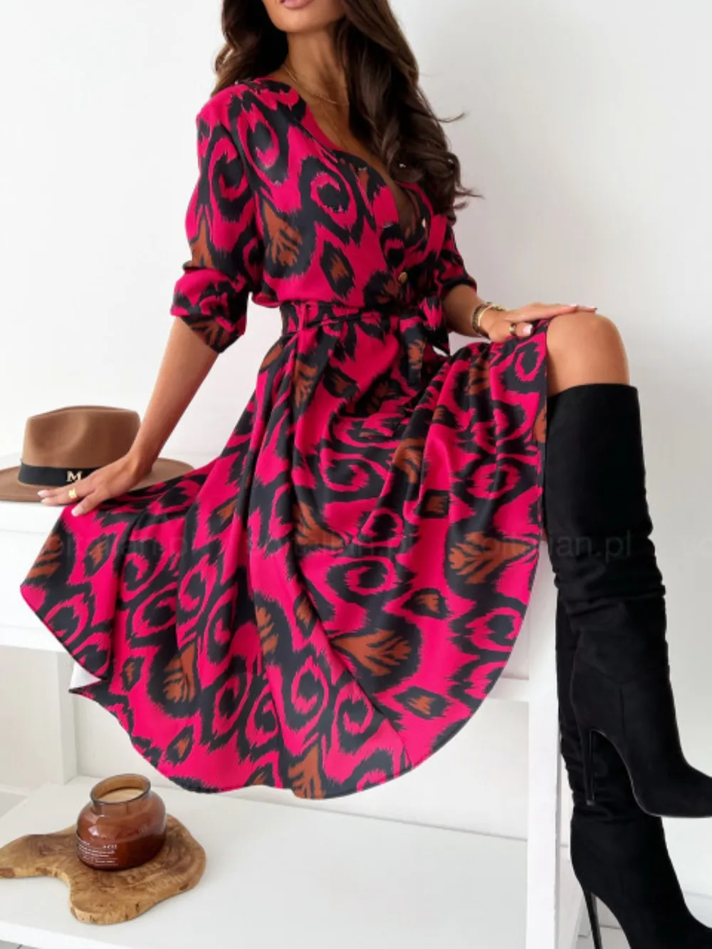Printed Tie Waist Midi Dress, image 14