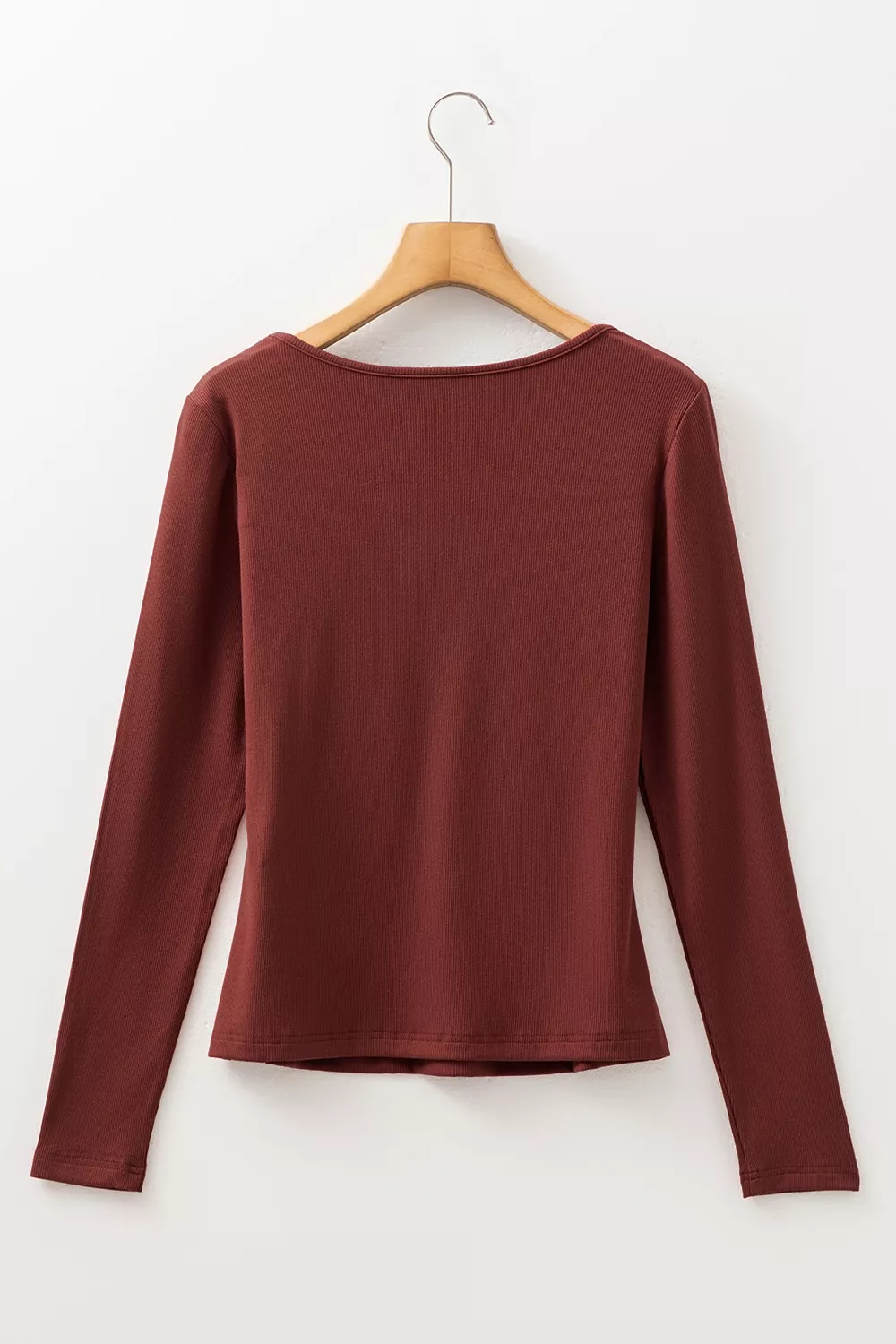 Gathered Bust Square Neck Ribbed Fit Long Sleeve Top, image 6