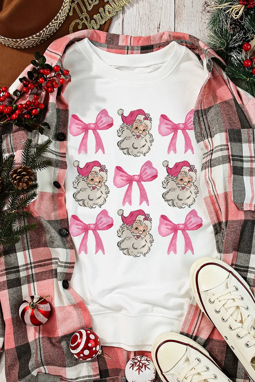 Santa & Bow Graphic Long Sleeve Sweatshirt, image 2