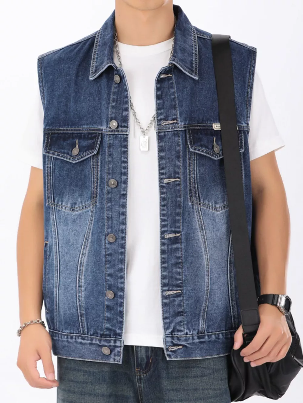 Men's Plus Size Vintage Washed Denim Vest
