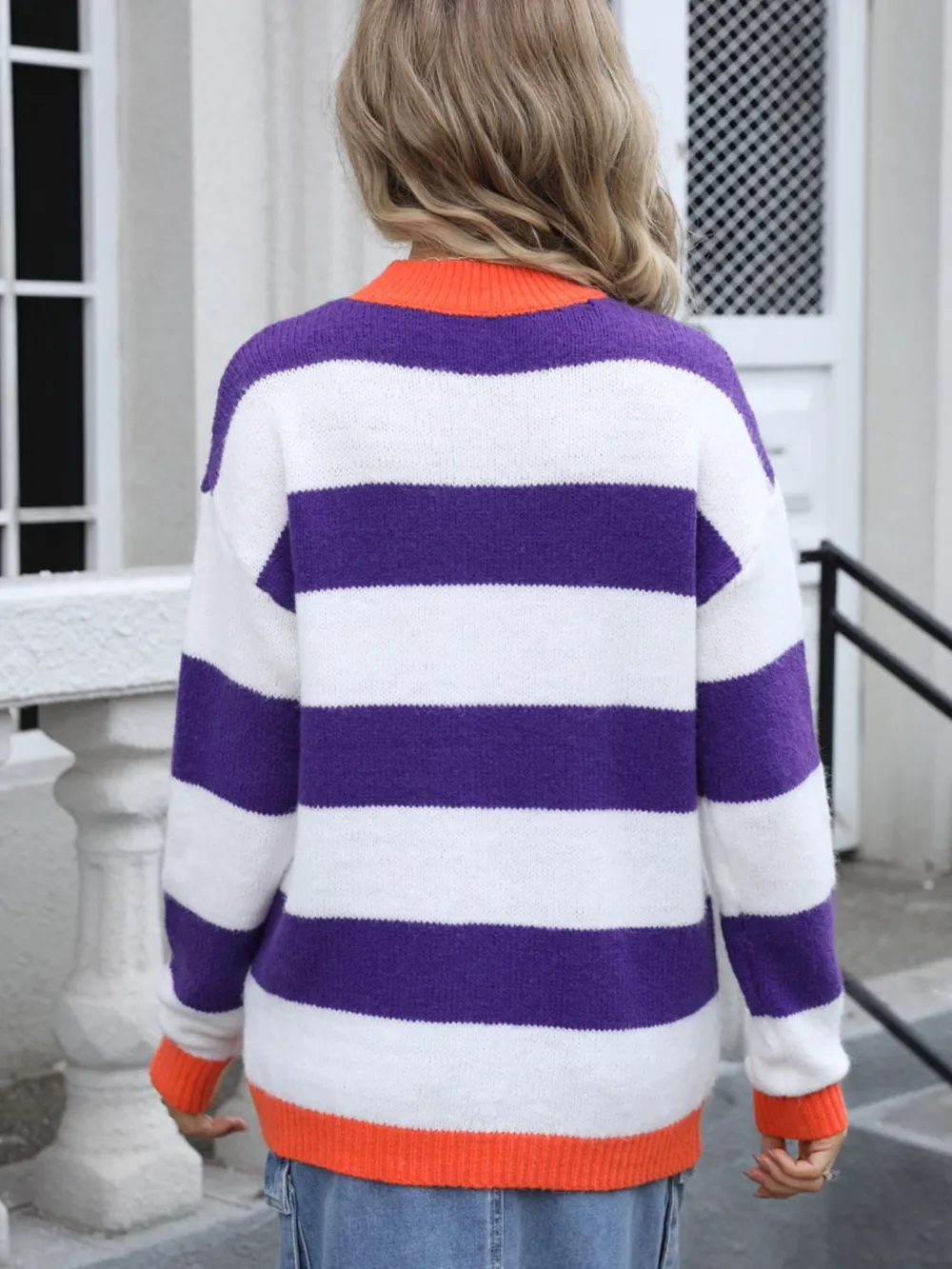 Contrast Striped Round Neck Sweater, image 8