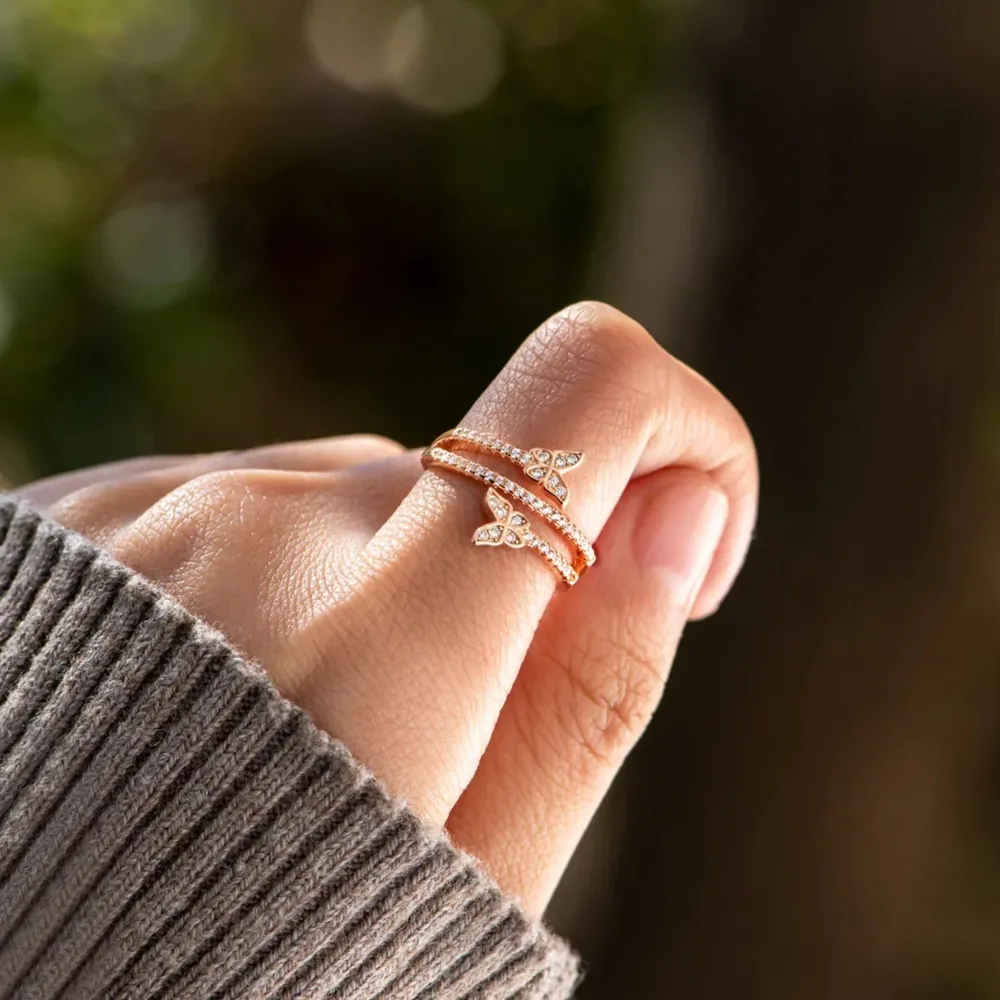 925 Sterling Silver Inlaid Zircon Butterfly Ring, image 3