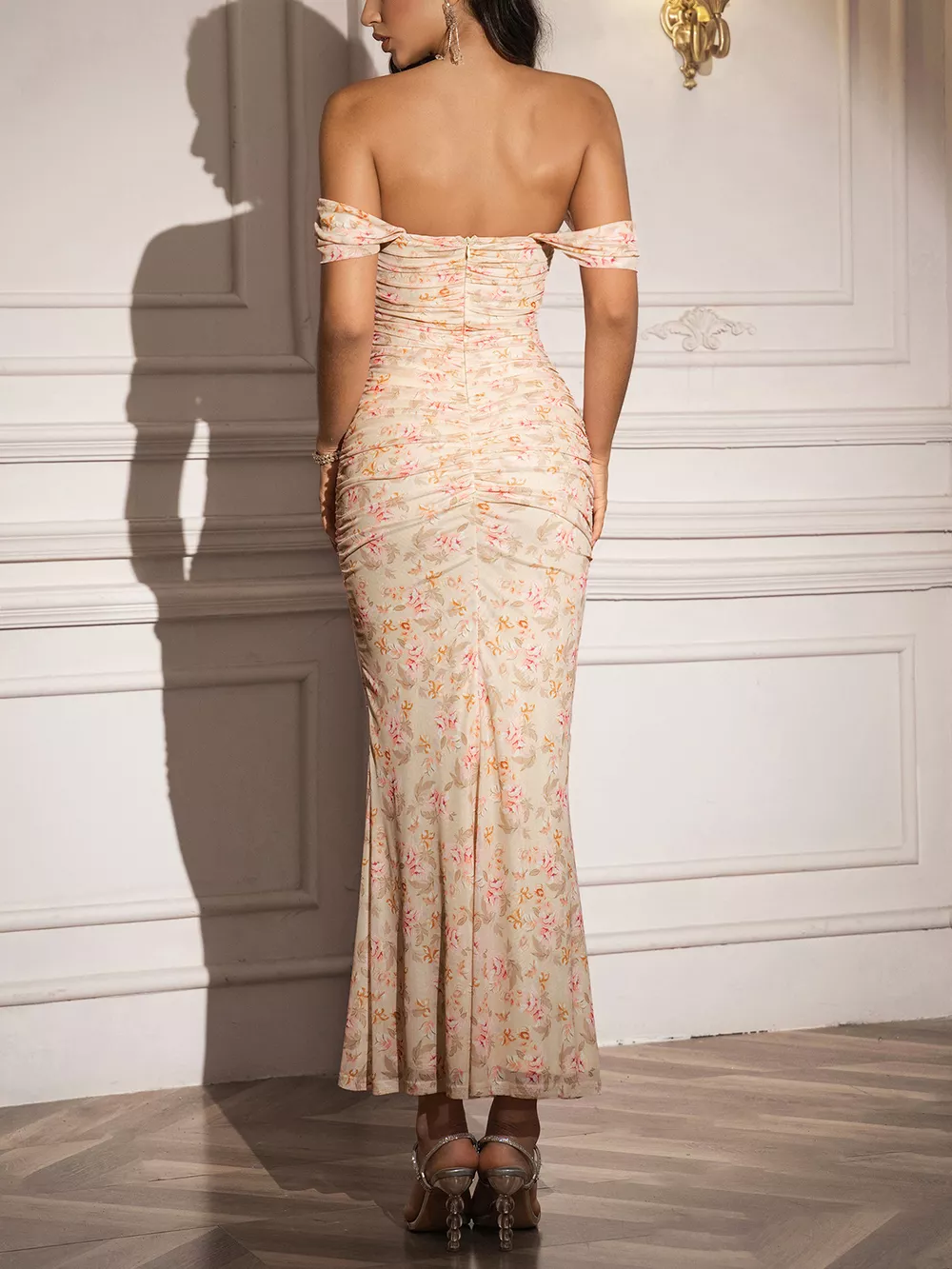 Off-Shoulder Ruched Floral Mermaid Dress, image 30
